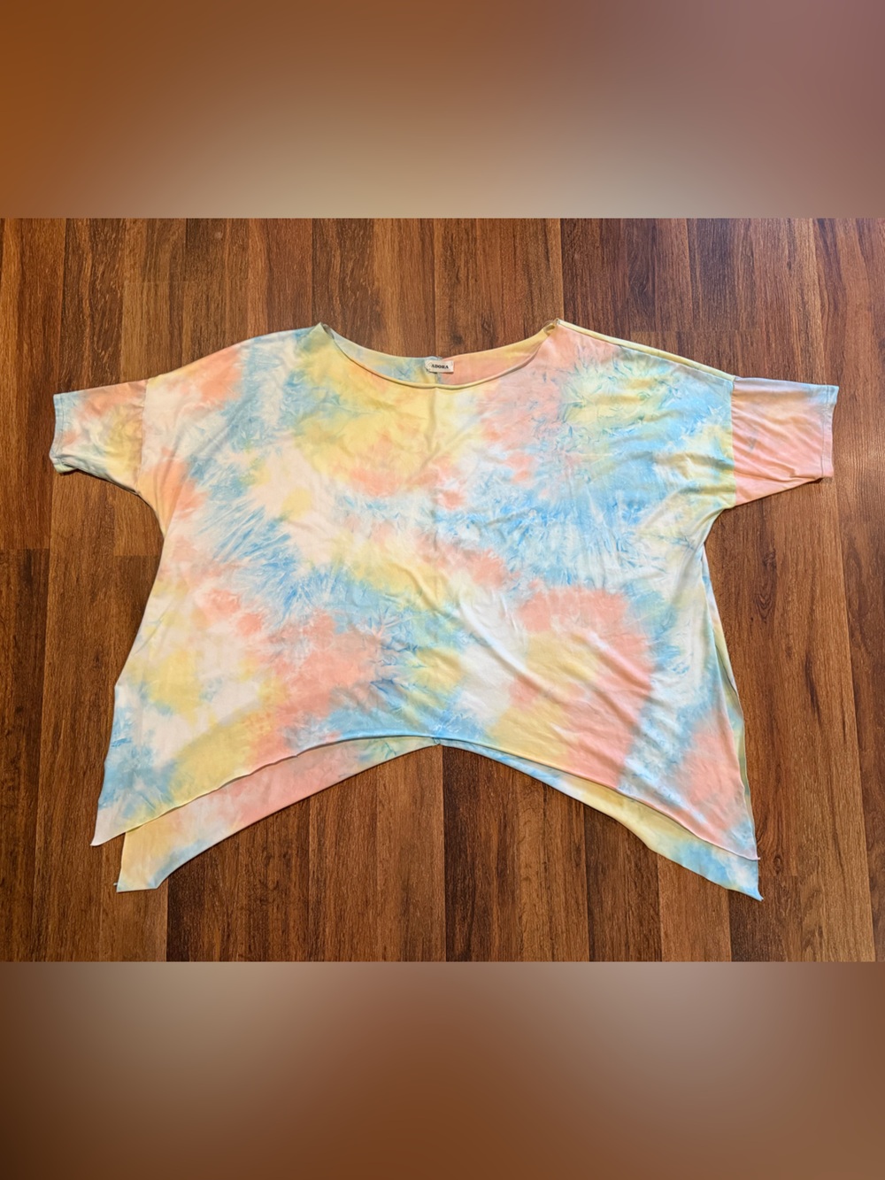 ADORA Pastel Tie-Dye Off Shoulder Top - Blue, Peach, Yellow L